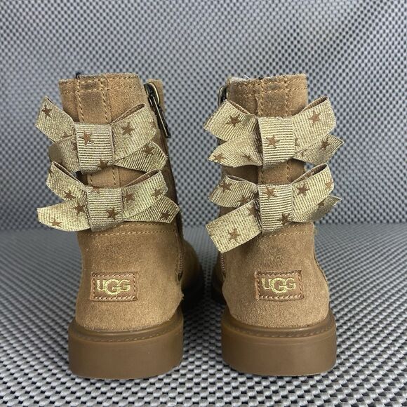 UGG Tillee Bow Boots Girls Size 8 Brown Chestnut Zipper - Picture 7 of 13
